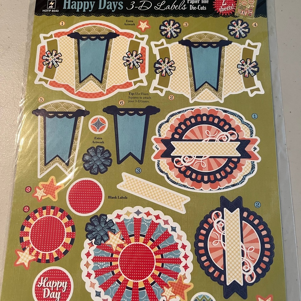 Happy Days 3-D Labels Sticker Sheet. Two sheets. Die cuts